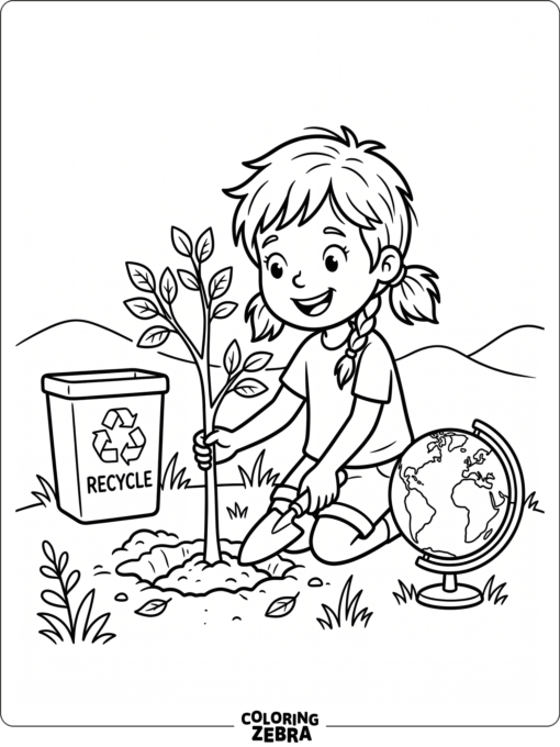 Hands holding a globe beside a young tree