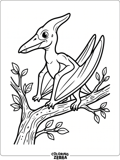 A pterodactyl resting on a branch