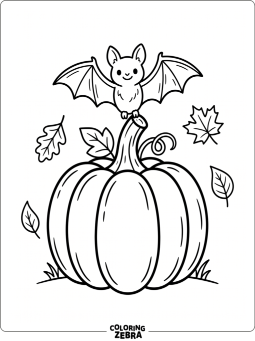 A bat perched on top of a pumpkin