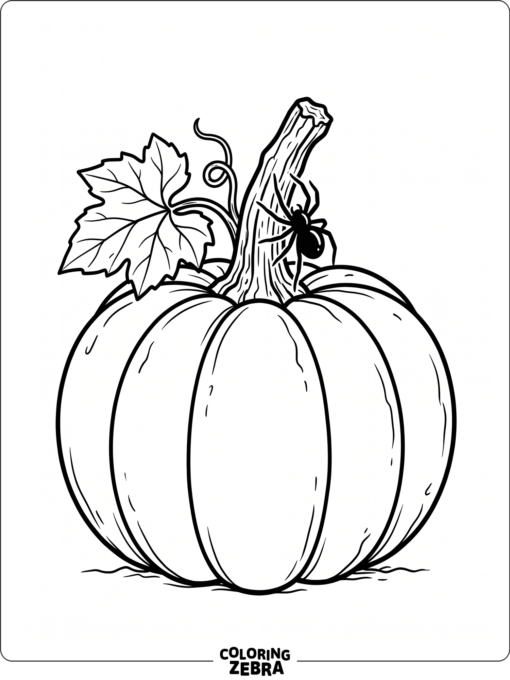 A pumpkin with a spider on the stem