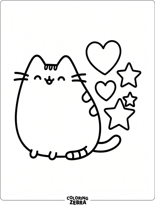 A cute round cat with hearts and stars