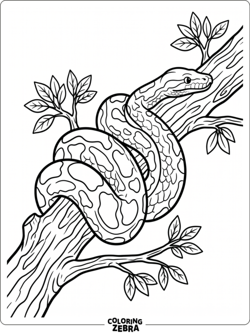 A python wrapped around a tree branch with thick coils