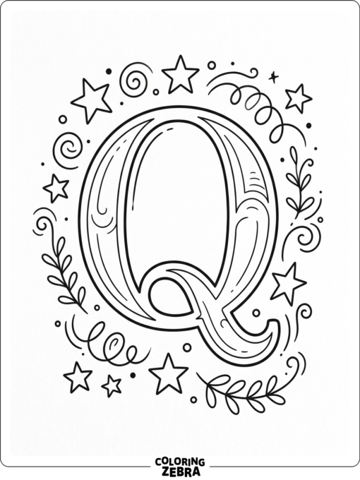 A large Q with stars and swirls
