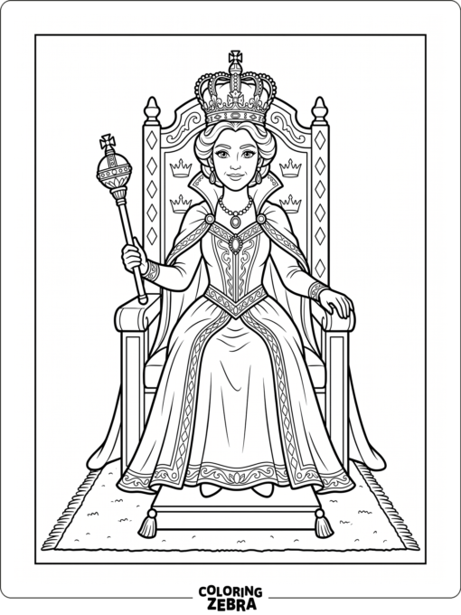 A queen in a crown sitting on a throne