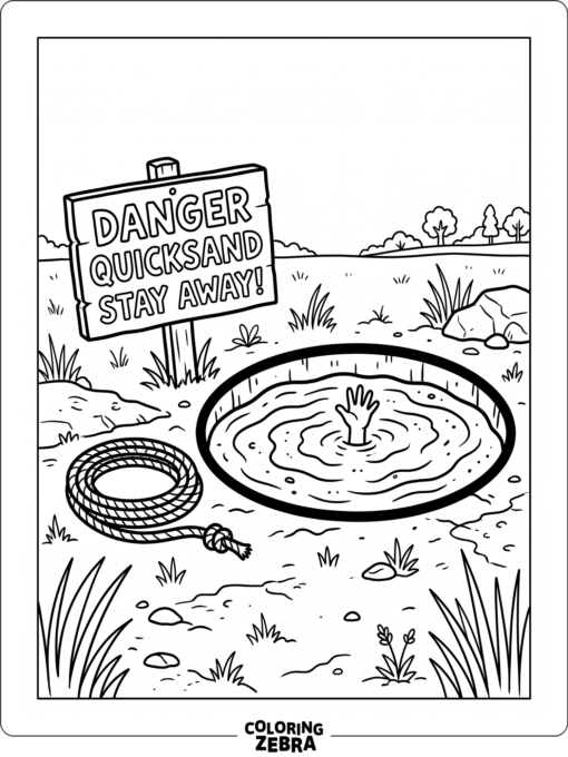 A quicksand pit with a warning sign