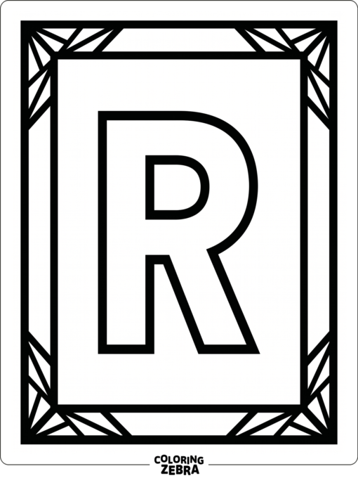A large letter R with a rectangle frame and clean corner accents