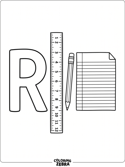 An uppercase R beside a ruler and pencil