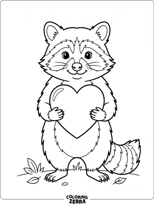 A raccoon holding a heart in its paws