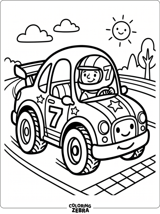A large simple race car with thick outlines