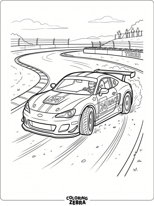 A race car drifting through a sharp turn