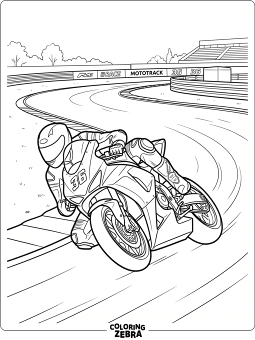 A racing motorcycle leaning into a turn