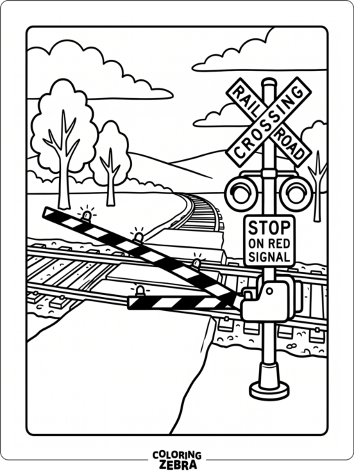 A railroad crossing with a gate and warning sign