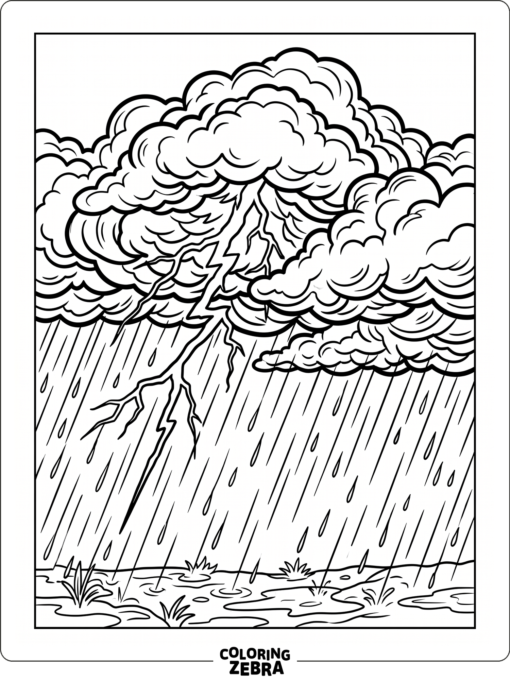 Rain clouds crack with a single lightning bolt