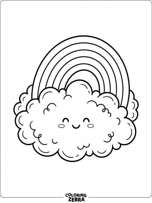 A fluffy cloud with a rainbow behind it