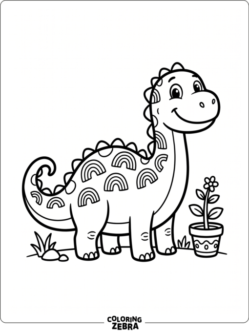 A friendly dinosaur with rainbow spots