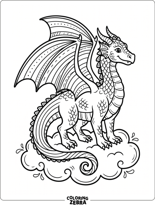 A dragon with rainbow wings standing on a cloud