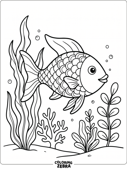 A rainbow fish among sea plants