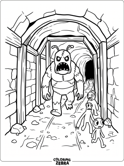 Rainbow Friends Chapter 3 tunnel scene with a monster