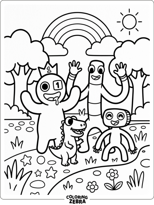 Simple Rainbow Friends characters for toddlers