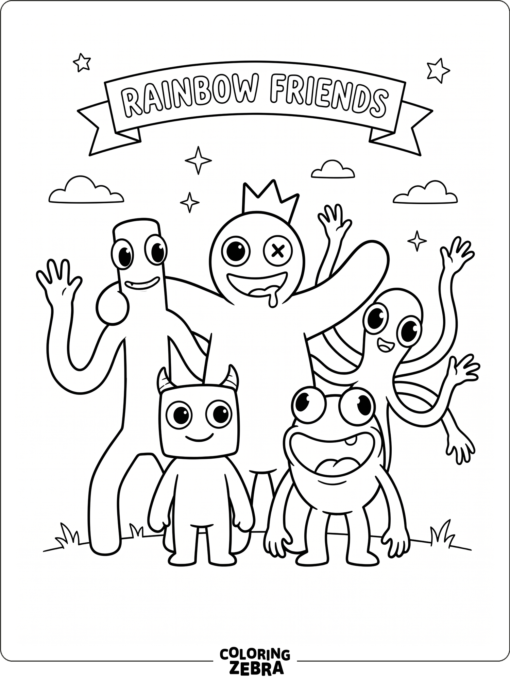 Rainbow Friends family standing together in a simple group portrait