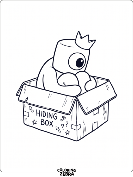 Rainbow Friends character hiding inside a box