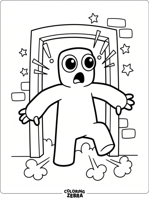 Blue from Rainbow Friends appearing in a doorway