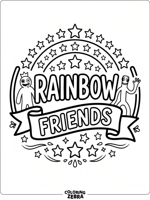 Rainbow Friends logo with stars and banner shapes