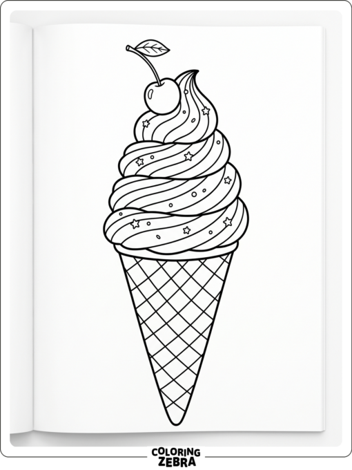 A rainbow ice cream cone with a cherry