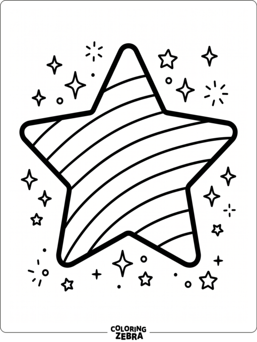 A star with rainbow stripes and sparkles