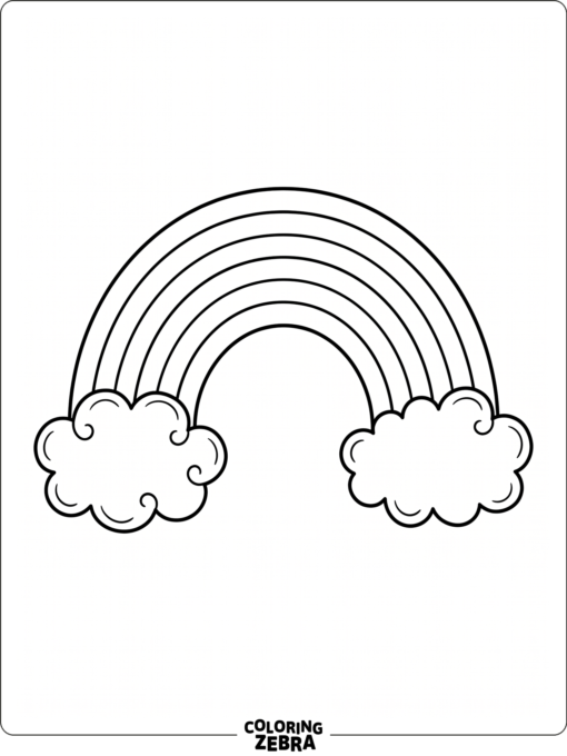 A rainbow arching between two clouds