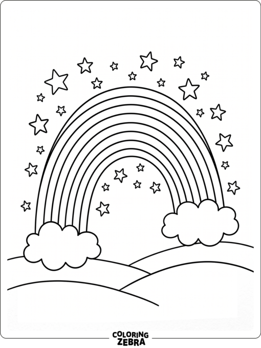 A rainbow arch with stars around it