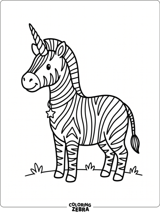 A zebra with a unicorn horn and stars
