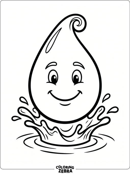 A smiling raindrop with a small splash