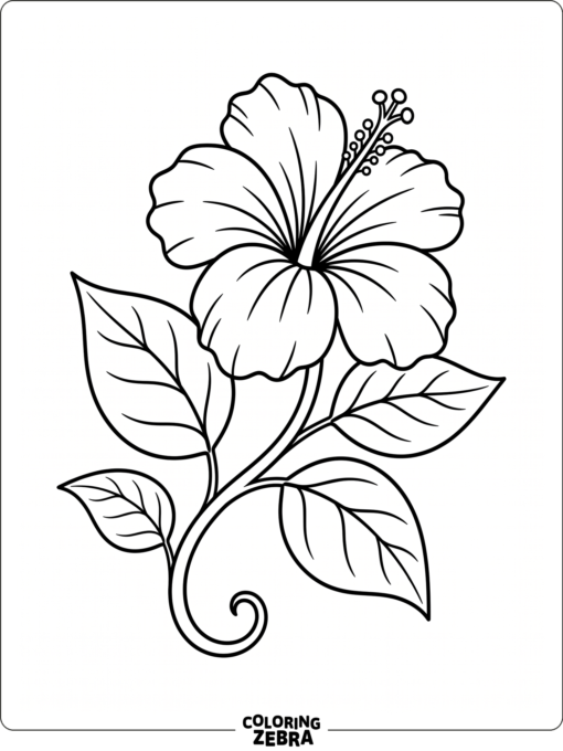 A rainforest flower with leaves and a curling stem