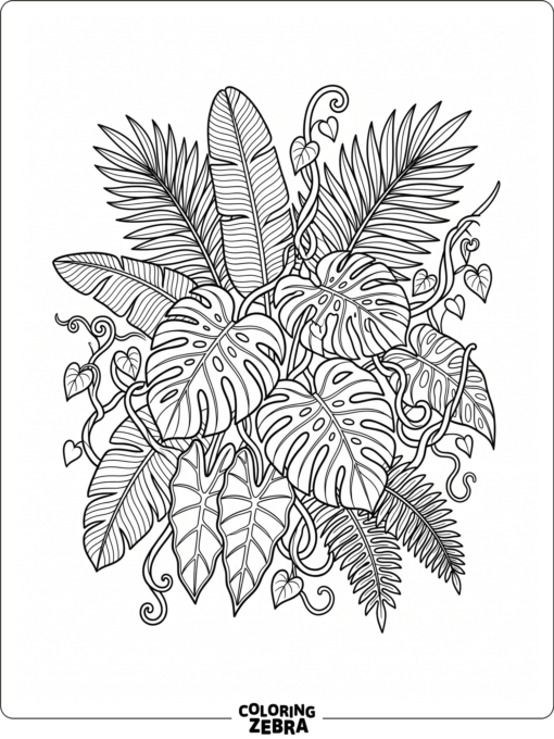 A forest plant scene with ferns, moss, and saplings