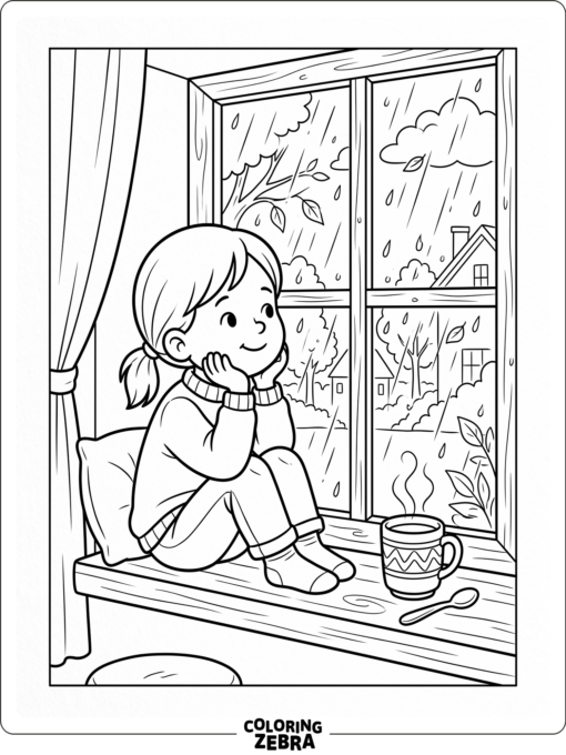A child watching rain from a window