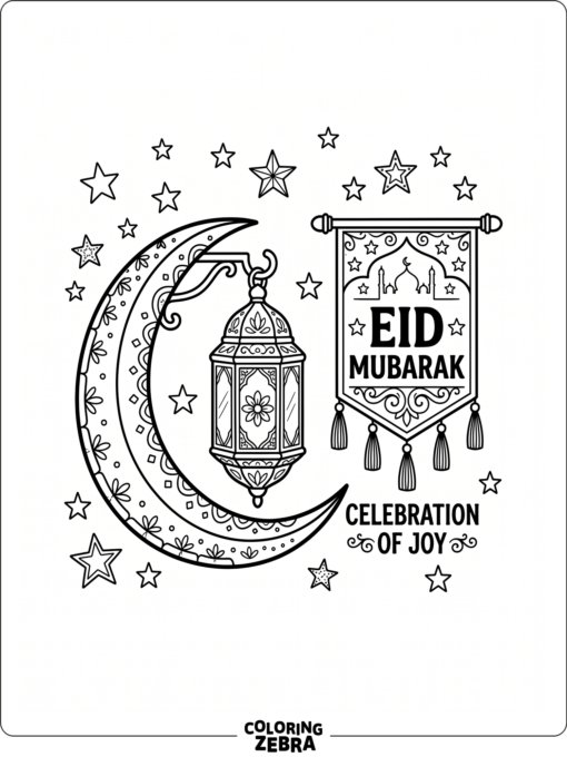 Moon and lantern with Eid banner