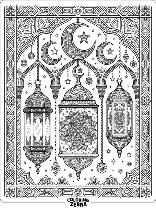 Mandala-style Ramadan design with lanterns