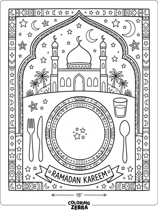 Ramadan placemat with mosque and star borders