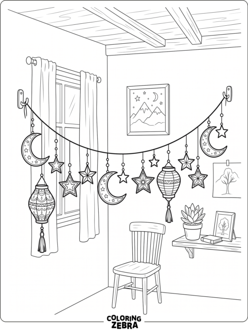 Ramadan garland with lanterns and stars