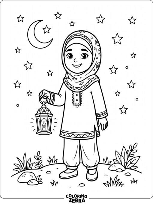 Girl in hijab with a lantern