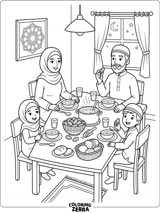 Iftar dinner table with dates and bread