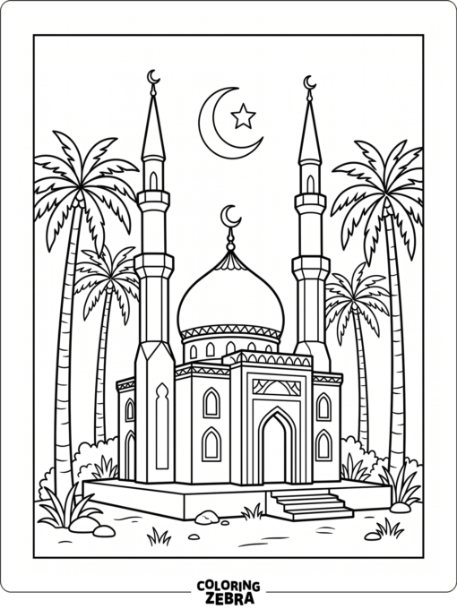 Mosque with minarets and moon