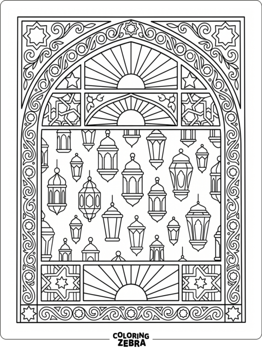 Mosque window with lantern shapes and panels