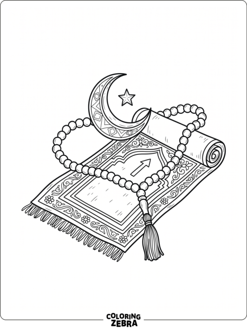Tasbih beads around a crescent moon