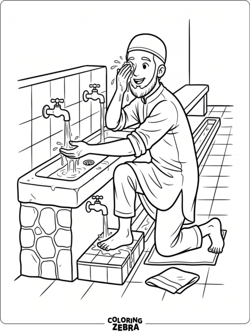 Person performing wudu at a basin
