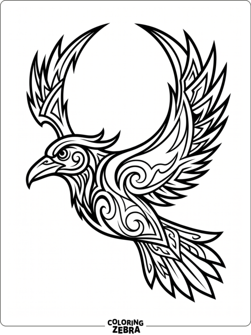 A tribal raven tattoo design with bold curves and sharp wings