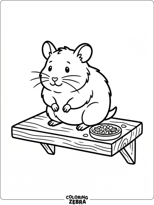 A real hamster sitting on a shelf near a seed dish
