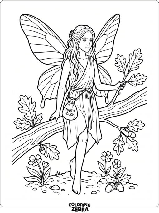 A fairy with delicate wings and a small pouch