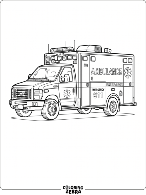 A realistic ambulance with panels, doors, and roof lights